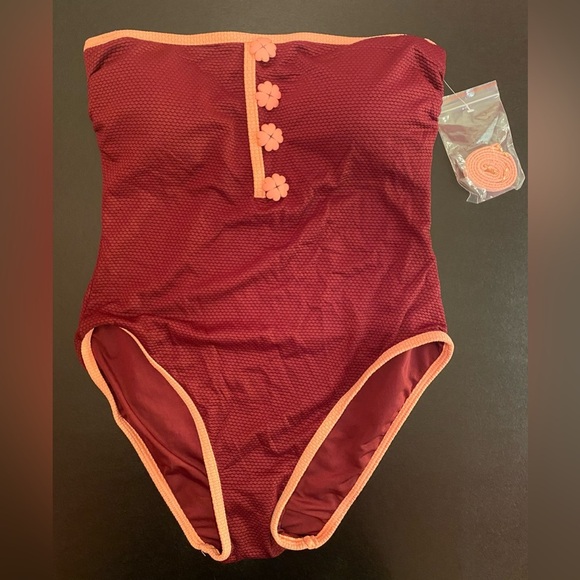 NWT Kate Spade Pique Texture Contrast Classic Bandeau One Piece Deep Plum Sz XS - Picture 4 of 11